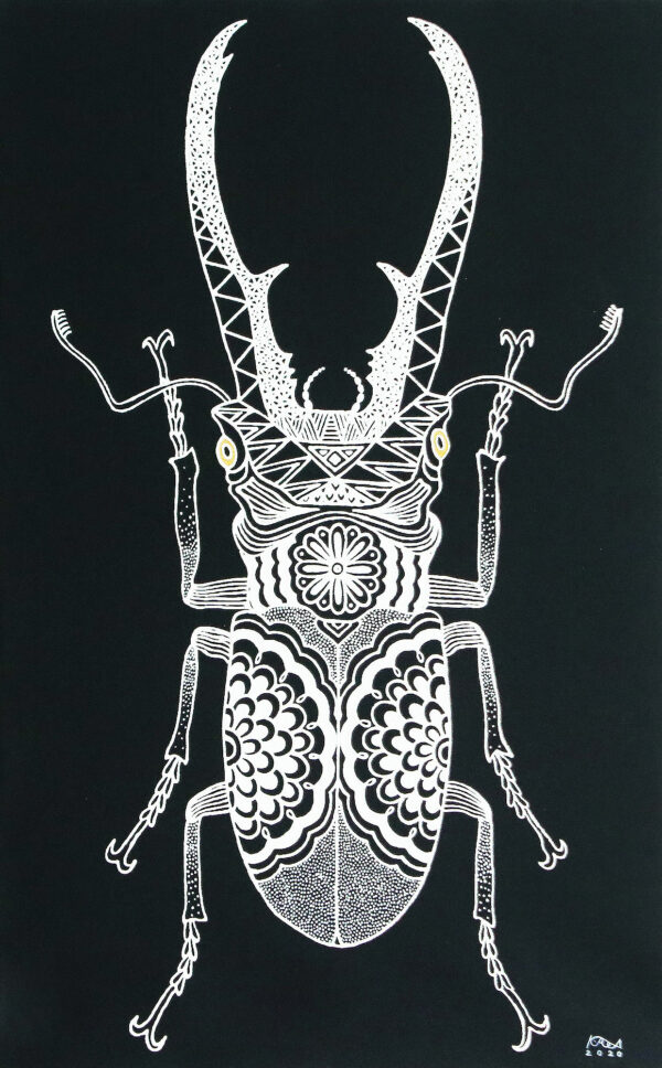 Acrylic Beetle Painting on Canvas, 'Cool Stag Beetle'