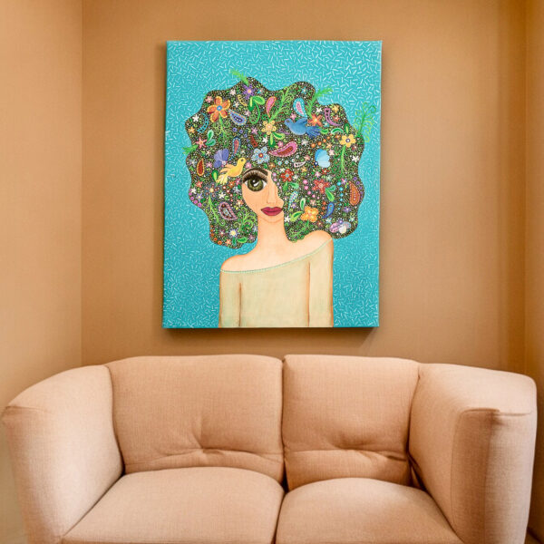 Acrylic on Canvas Painting of a Woman in Expressionist Style, 'Hidden Dream'