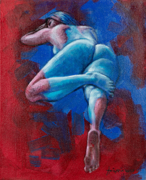 Artistic Nude Acrylic and Oil Painting in Red and Blue, 'Rhonda' Artistic Nude Acrylic and Oil Painting in Red and Blue, 'Rhonda'
