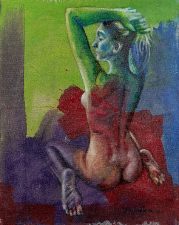Artistic Nude Acrylic and Oil Painting in Vibrant Hues, 'Reina'