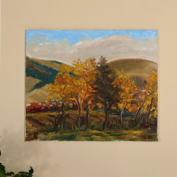 Autumn-Themed Landscape Oil on Canvas Painting from Armenia, 'Autumn' Autumn-Themed Landscape Oil on Canvas Painting from Armenia, 'Autumn'