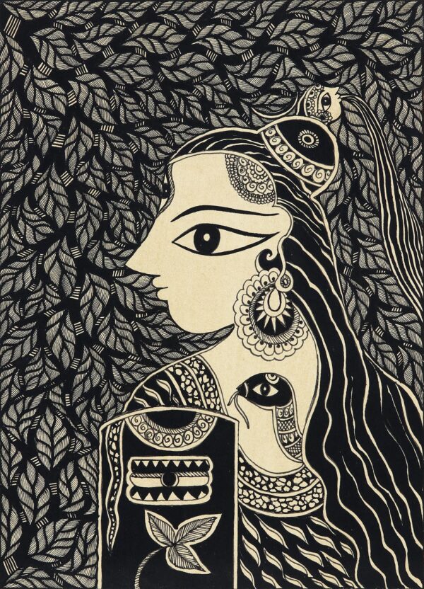 Black and White Madhubani Painting of Shiva from India, 'The Powerful Lord Shiva' Black and White Madhubani Painting of Shiva from India, 'The Powerful Lord Shiva'