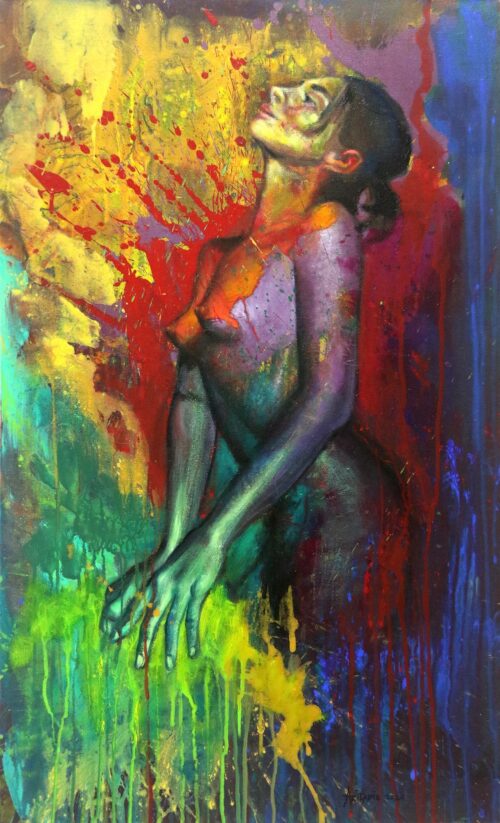 Bold and Colorful Painting of Female Nude, 'Optimist Ella'