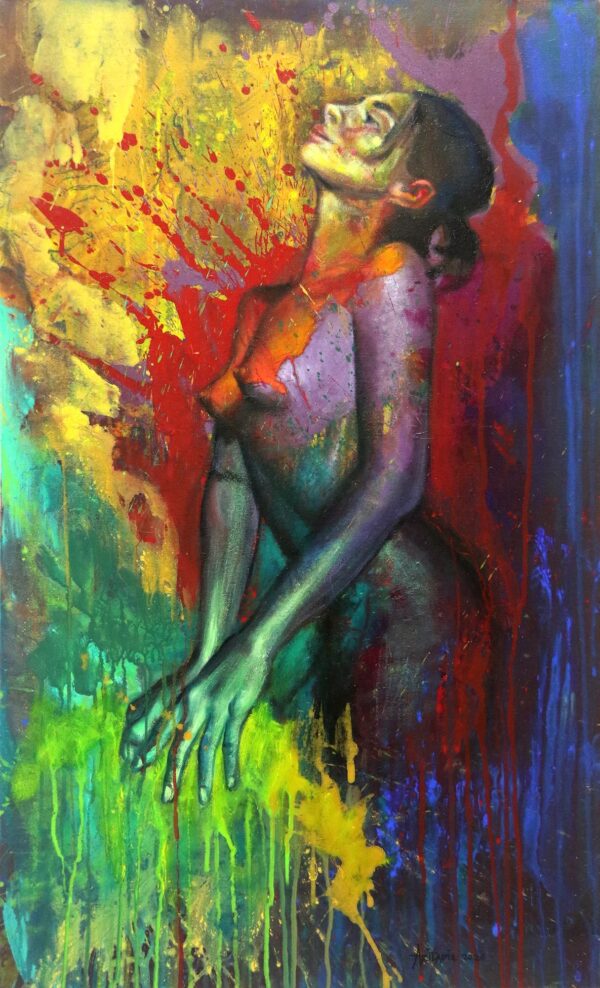 Bold and Colorful Painting of Female Nude, 'Optimist Ella'