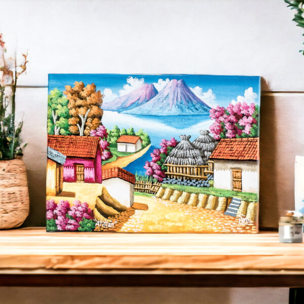 Colorful Guatemalan Oil on Canvas Painting of Lake Atitlan, 'Morning in Atitlan' Colorful Guatemalan Oil on Canvas Painting of Lake Atitlan, 'Morning in Atitlan'