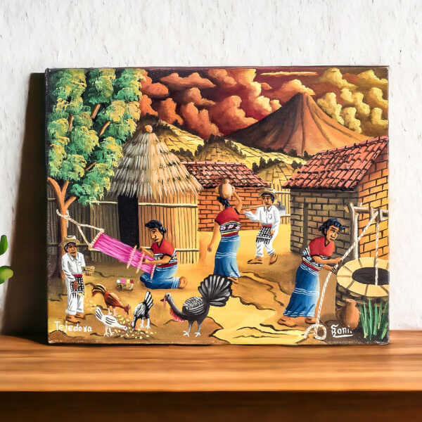 Colorful Oil Painting of a Village Scene in Guatemala, 'Weaver' Colorful Oil Painting of a Village Scene in Guatemala, 'Weaver'