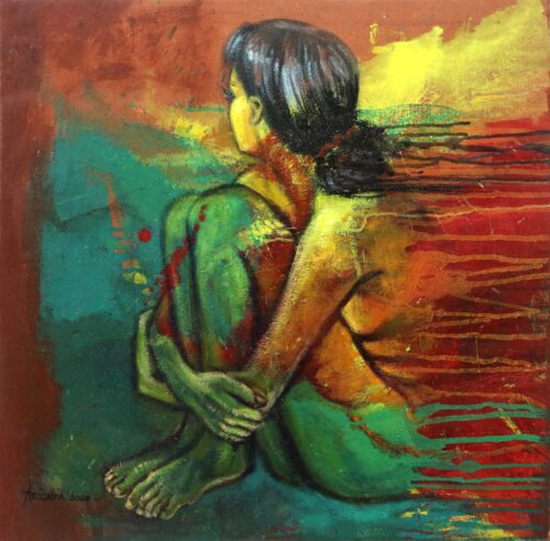 Expressionist Female Nude Painting from Bali Artist, 'Waiting'