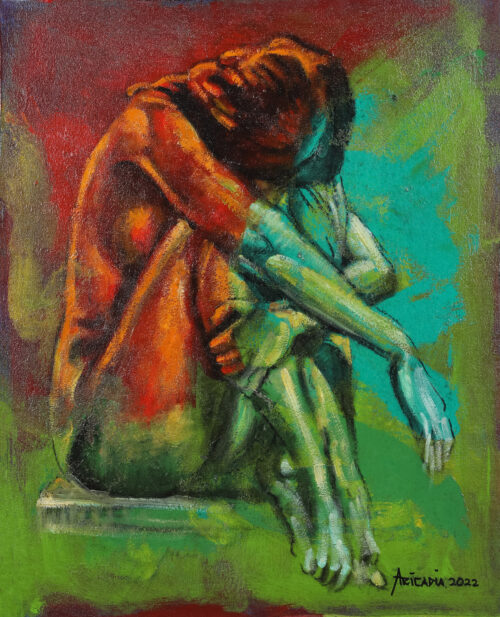 Expressionist Oil and Acrylic Female Form Painting from Bali, 'Failure'