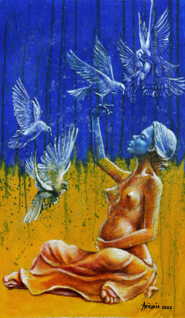 Expressionist Peace Painting of Pregnant Woman with Doves, 'Peace For All Nations' Expressionist Peace Painting of Pregnant Woman with Doves, 'Peace For All Nations'