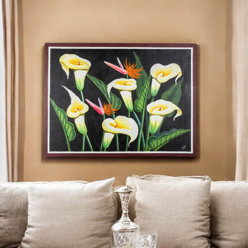 Floral Painting of Calla Lilies and Birds of Paradise Signed, 'Calla Lilies'