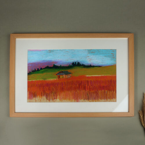 Framed Oil Pastel on Paper Armenian Village Landscape, 'Sunny Day'
