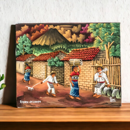 Guatemala Village Life Signed Limited Edition Painting, 'Returning from the Fields'