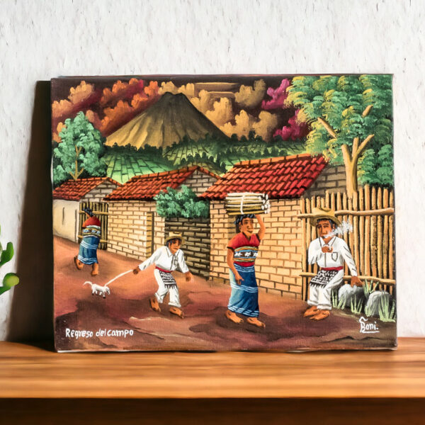 Guatemala Village Life Signed Limited Edition Painting, 'Returning from the Fields'
