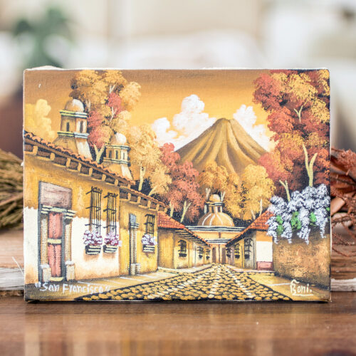 Guatemalan Volcano Village Signed Painting Limited Edition, 'Calle San Francisco III'