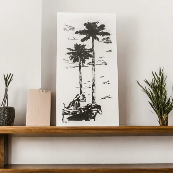 Handcrafted Impressionist Woodcut Print of Palm Trees, 'Black Wind'