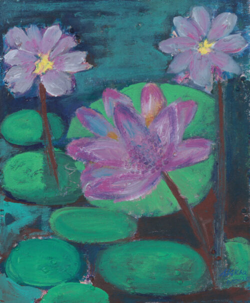 Impressionist Acrylic Painting of Water Lilies on a Pond, 'Lotus Dreamscape'