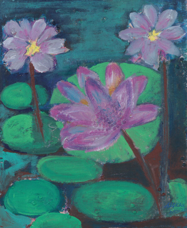 Impressionist Acrylic Painting of Water Lilies on a Pond, 'Lotus Dreamscape'