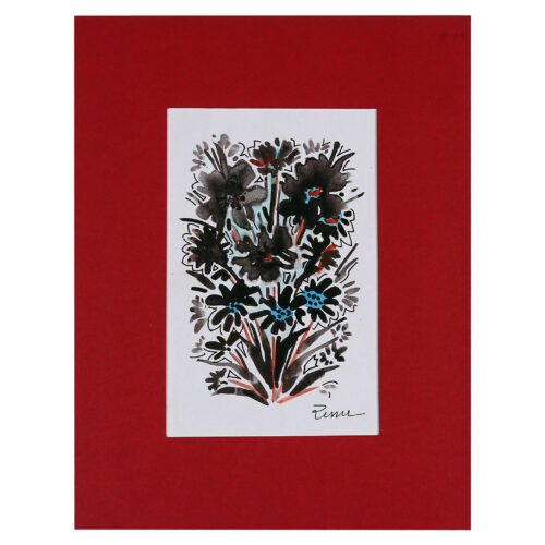 Impressionist Black and Blue Watercolor Painting of Flowers, 'Watercolor Bloom'