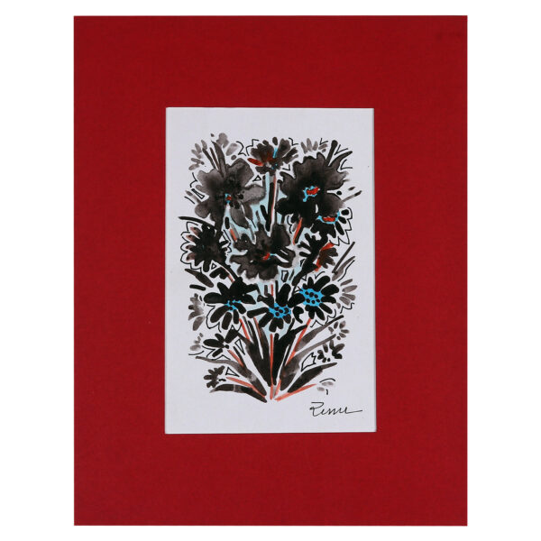 Impressionist Black and Blue Watercolor Painting of Flowers, 'Watercolor Bloom' Impressionist Black and Blue Watercolor Painting of Flowers, 'Watercolor Bloom'