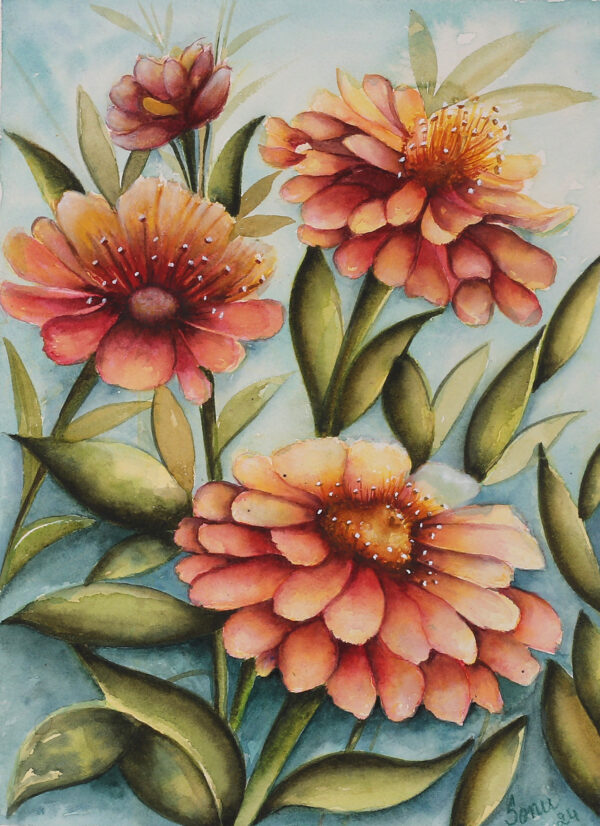 Impressionist Floral and Leaf-Themed Watercolor Painting, 'Ethereal Garden' Impressionist Floral and Leaf-Themed Watercolor Painting, 'Ethereal Garden'