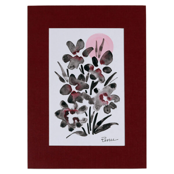 Impressionist Floral-Themed Watercolor Painting with Mat, 'City Blossoms'