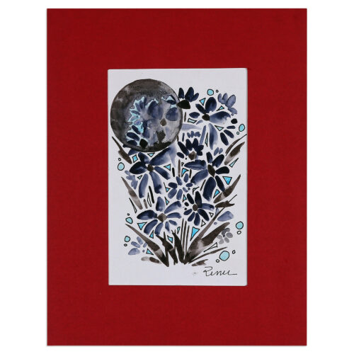 Impressionist Moon and Flower-Themed Watercolor Painting, 'Midnight Blossoms'