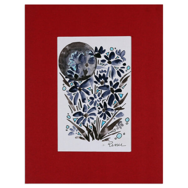 Impressionist Moon and Flower-Themed Watercolor Painting, 'Midnight Blossoms' Impressionist Moon and Flower-Themed Watercolor Painting, 'Midnight Blossoms'