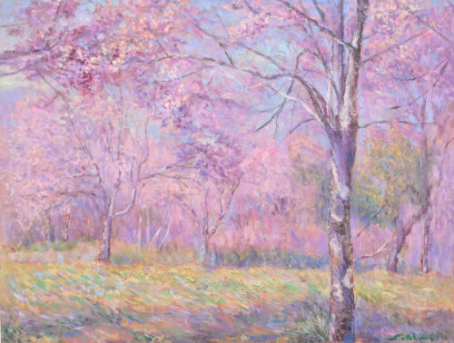Impressionist-Style Floral Landscape Painting, 'Cherry Blossom at Phu Lom Lo'