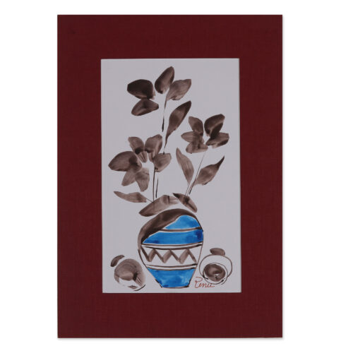 Impressionist Watercolor on Paper Blue Floral Vase Painting, 'Beauty in a Pot II'