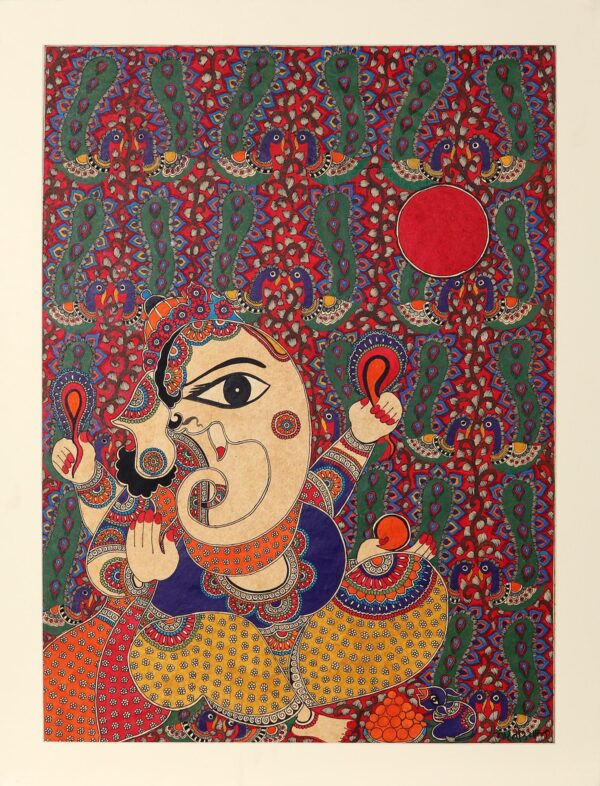 Indian Madhubani Painting of Hindu God of Wisdom, 'Ganesha - The Beginning'