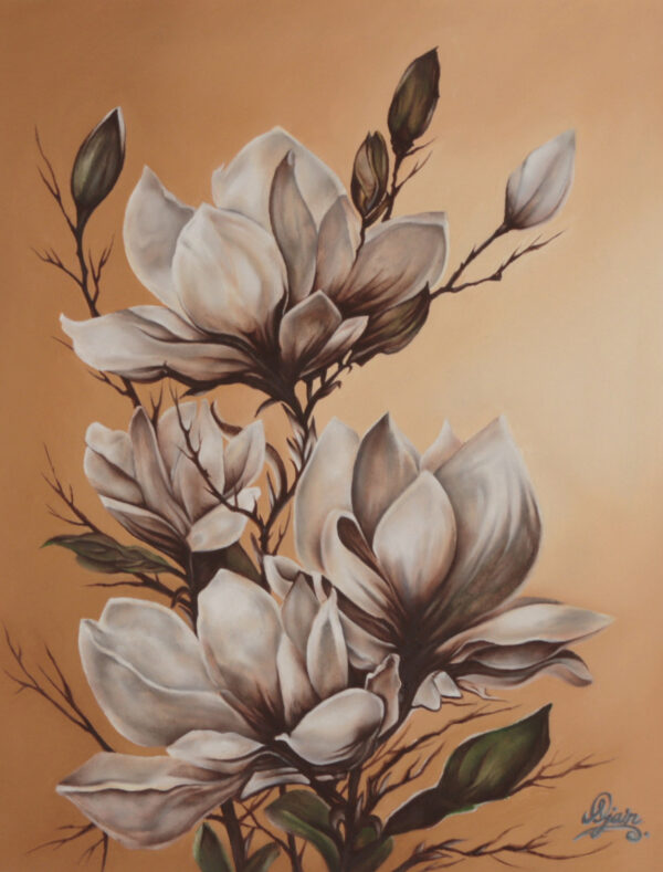 Magnolia-Themed Impressionist Oil Painting from India, 'Whispers of Magnolia Bloom'