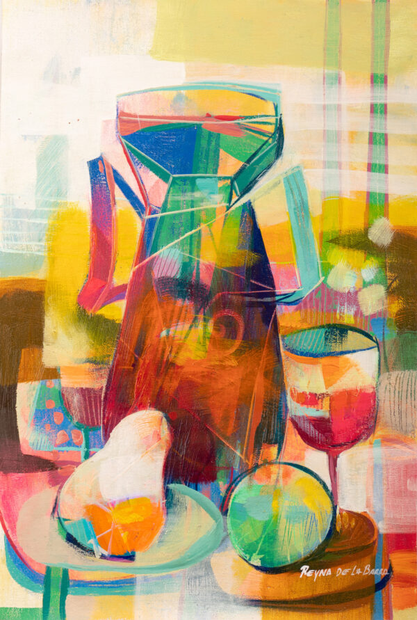 Modern Abstract Pitcher and Fruit Still Life Oil Painting, 'A Pitcher Full of Experiences' Modern Abstract Pitcher and Fruit Still Life Oil Painting, 'A Pitcher Full of Experiences'