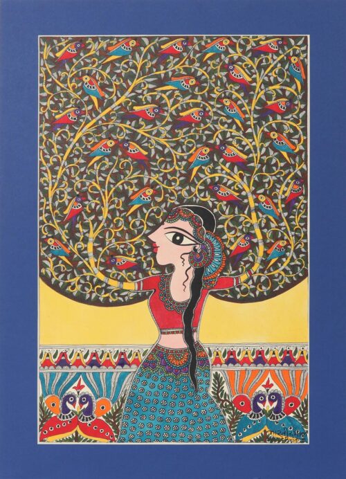 Mother Nature Madhubani Painting on Paper from India, 'Mother Nature II'