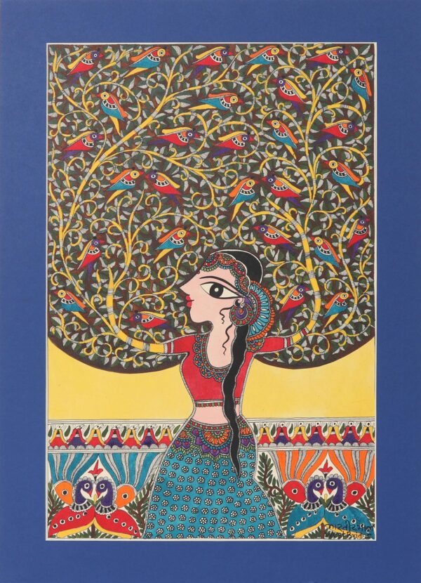 Mother Nature Madhubani Painting on Paper from India, 'Mother Nature II' Mother Nature Madhubani Painting on Paper from India, 'Mother Nature II'
