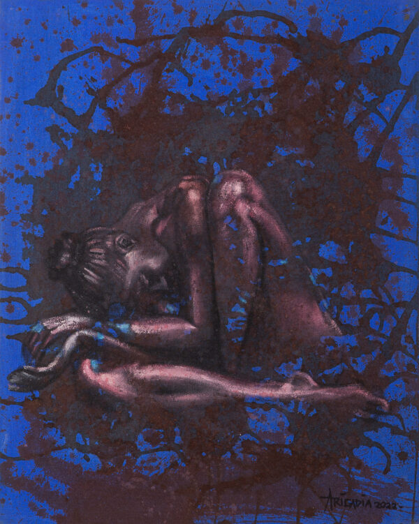 Oil and Acrylic Portrait Painting, 'Collapsed' Oil and Acrylic Portrait Painting, 'Collapsed'