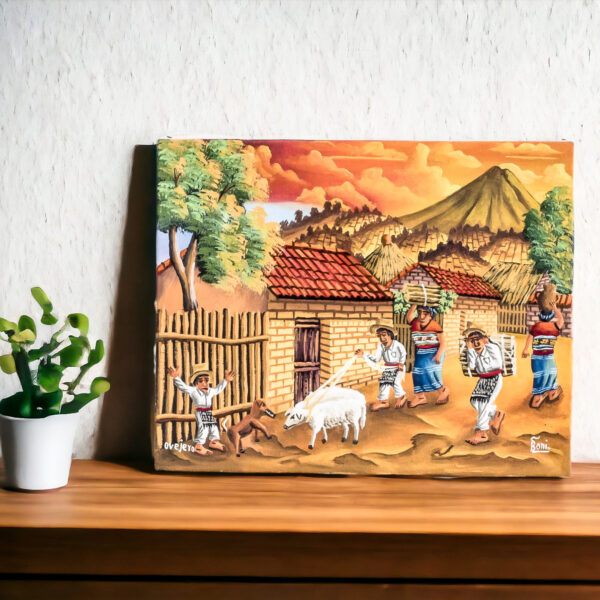 Oil Painting of a Village in Guatemala at Sunset, 'Shepherd' Oil Painting of a Village in Guatemala at Sunset, 'Shepherd'