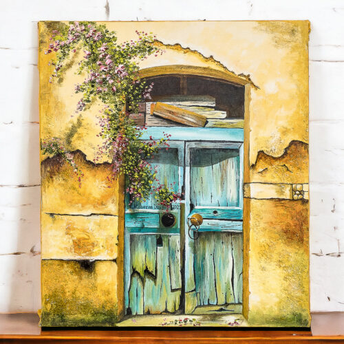 Old Threshold with Flowers in Antigua Guatemala Oil Painting, 'The Old Threshold'
