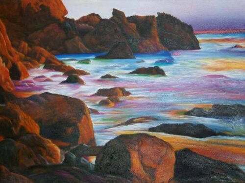 Original Landscape Oil Painting, 'Twilight Beach'