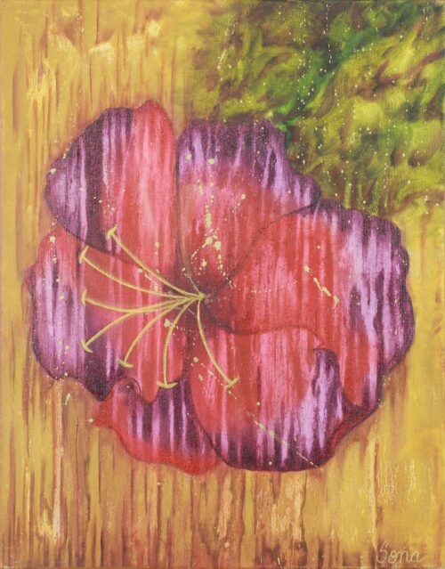 Pink Flower Painting, 'Hibiscus'