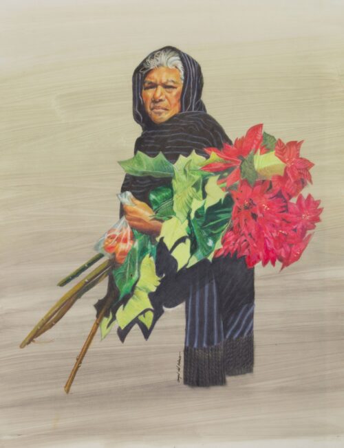 Portrait of Purepecha Woman and Poinsettias Realism Painting, 'Lady with Poinsettias' Portrait of Purepecha Woman and Poinsettias Realism Painting, 'Lady with Poinsettias'