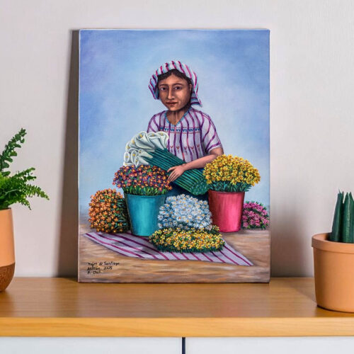 Realist Oil Portrait of Female Flower Vendor from Guatemala, 'Woman from Santiago Atitlan'