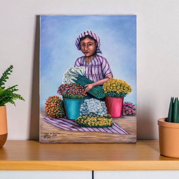 Realist Oil Portrait of Female Flower Vendor from Guatemala, 'Woman from Santiago Atitlan'