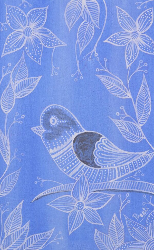 Signed Blue Folk Art Painting of a Bird from India, 'Spring Delight' Signed Blue Folk Art Painting of a Bird from India, 'Spring Delight'