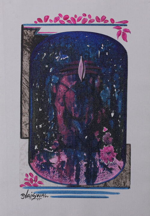 Signed Expressionist Blue and Pink Acrylic Somnath Painting, 'Somnath'