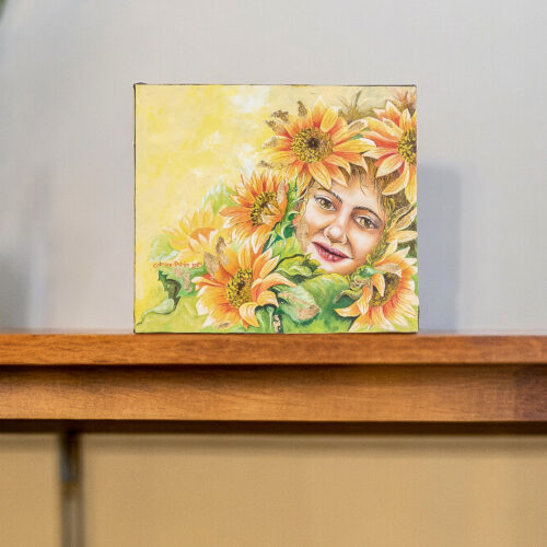 Signed Expressionist Oil and Gold Foil Sunflower Painting, 'Sunshine'