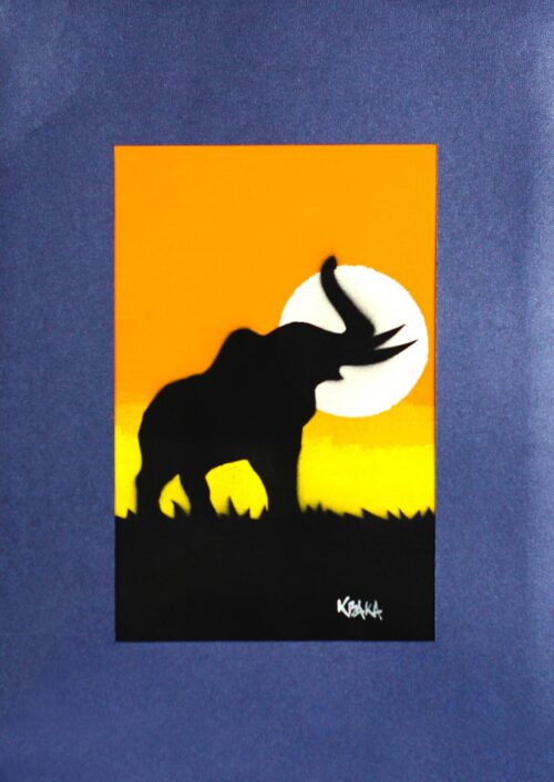 Signed Painting of an Elephant from Ghana, 'Elephant in Sunset'