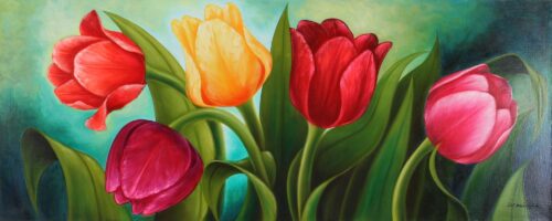 Signed Painting of Tulips from Mexico, 'Tulips'