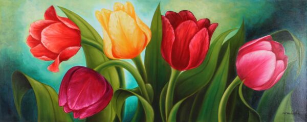 Signed Painting of Tulips from Mexico, 'Tulips' Signed Painting of Tulips from Mexico, 'Tulips'