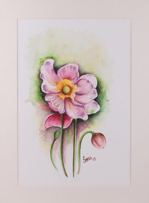 Signed Realist Painting of a Poppy Flower from India, 'Poppy Love'
