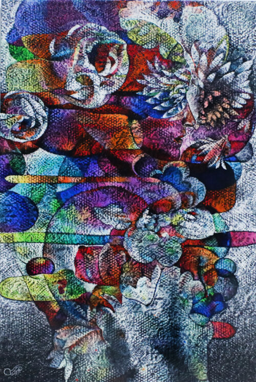 Signed Stretched Floral Acrylic Painting with Colorful Hues, 'Beauty is in The Mind'